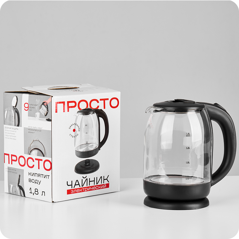Чайник электрический стеклянный от бренда "ПРОСТО"